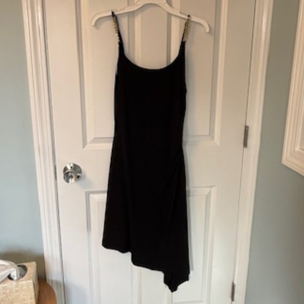 AQUA Chain Strap Asymmetric Dress, Black & Gold, Size M, Brand new w/ tags